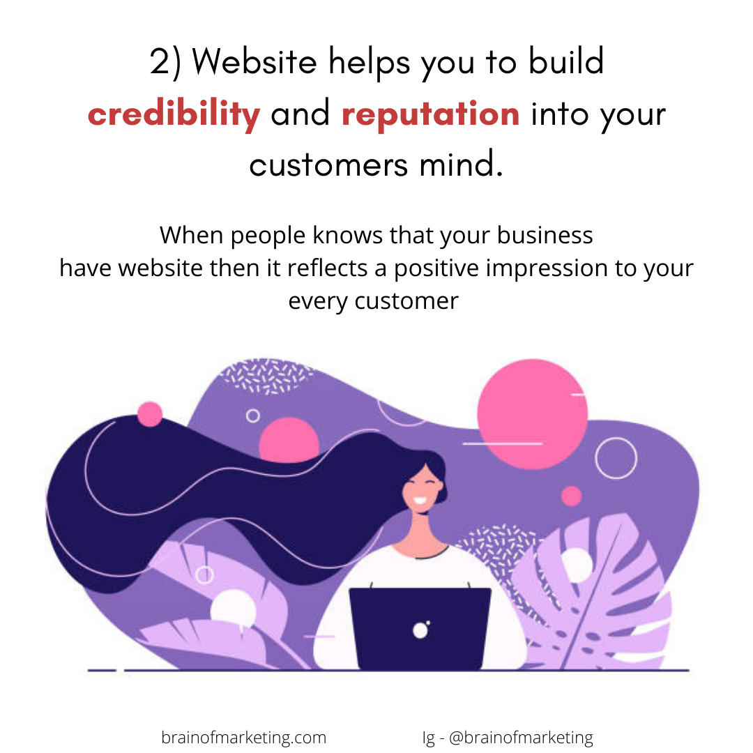2) Website helps you to build credibility and reputation into your customers mind.