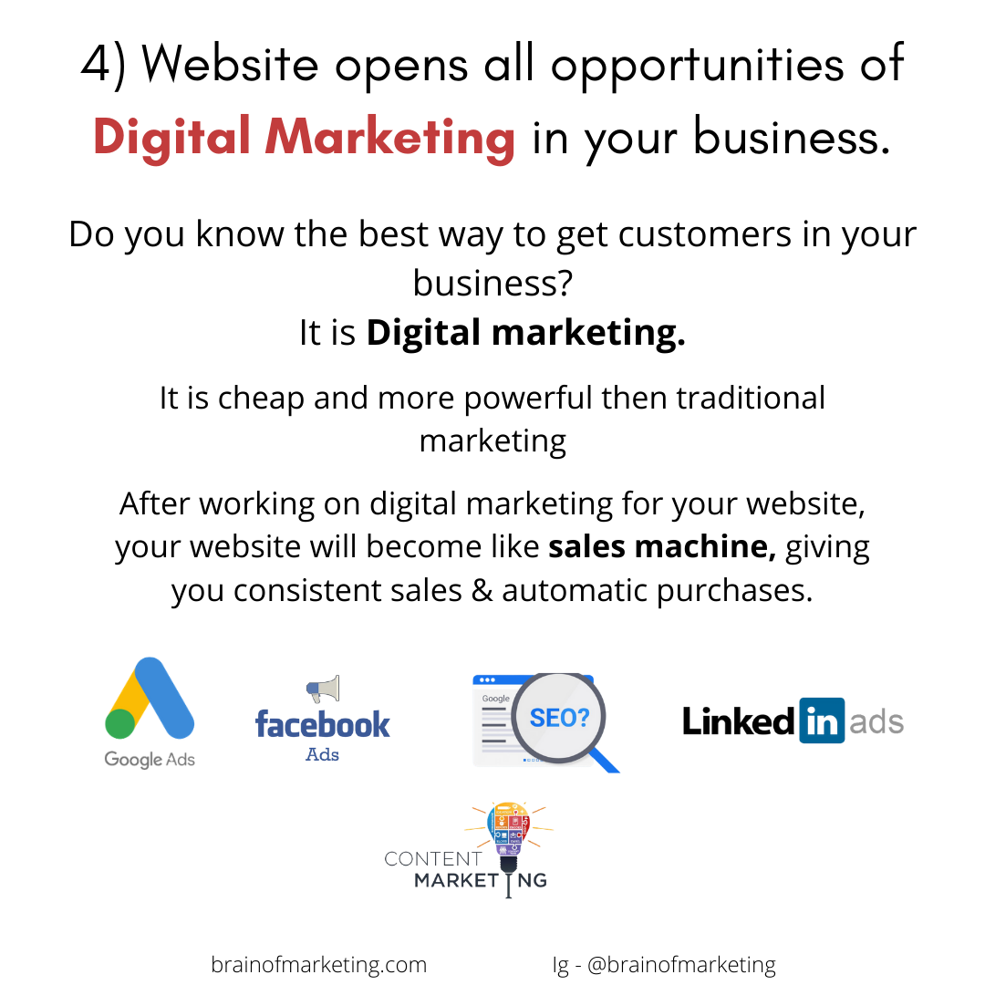4) Website opens all opportunities of digital marketing in your business