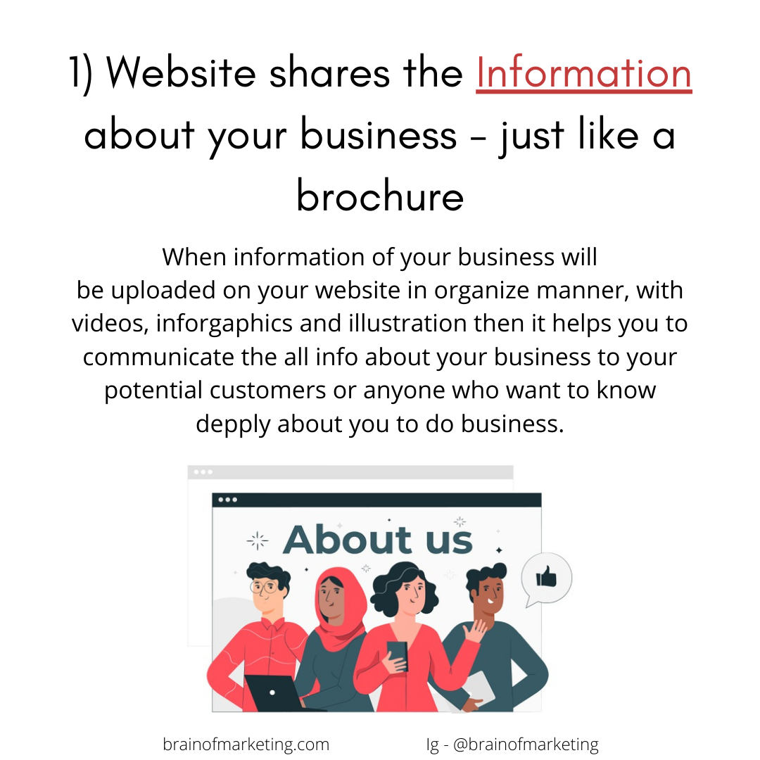 Website shares the information about your business - just like a brochure